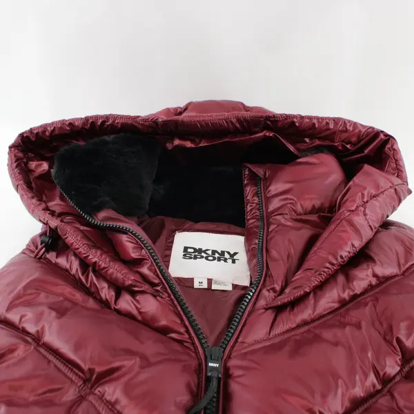 DKNY Sport Women's M Burgundy Hooded Quilted Puffer Vest