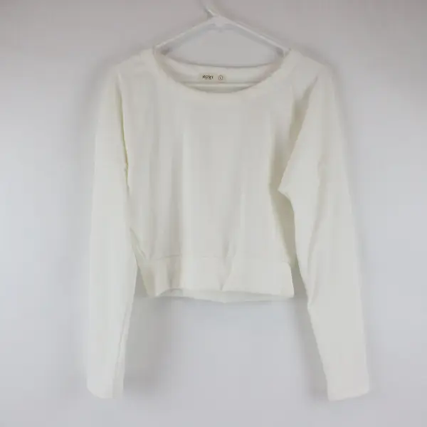 SOZY Women’s Cream White Long Sleeve Crop Top Shirt Ribbed Size Large