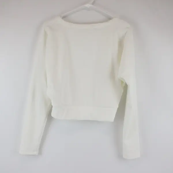 SOZY Women’s Cream White Long Sleeve Crop Top Shirt Ribbed Size Large