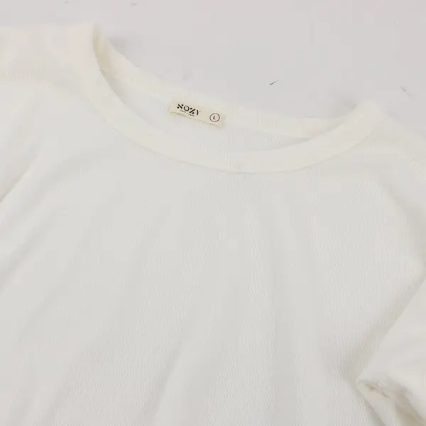 SOZY Women’s Cream White Long Sleeve Crop Top Shirt Ribbed Size Large