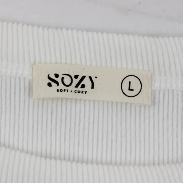SOZY Women’s Cream White Long Sleeve Crop Top Shirt Ribbed Size Large
