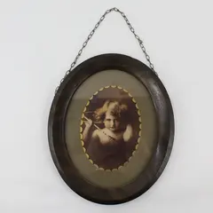 Vintage Oval Framed And Matted 1897 Print Cupid Awake By M B Parkinson