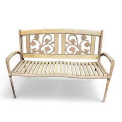 Vintage Metal Garden Outdoor Patio Bench Rose Back Wood Slat - Local Pickup Only