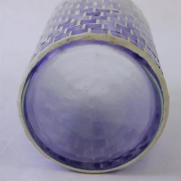 Decorative Purple Silver Mosaic Cylinder Vase Candle Holder 6in