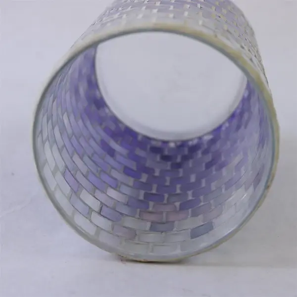 Decorative Purple Silver Mosaic Cylinder Vase Candle Holder 6in
