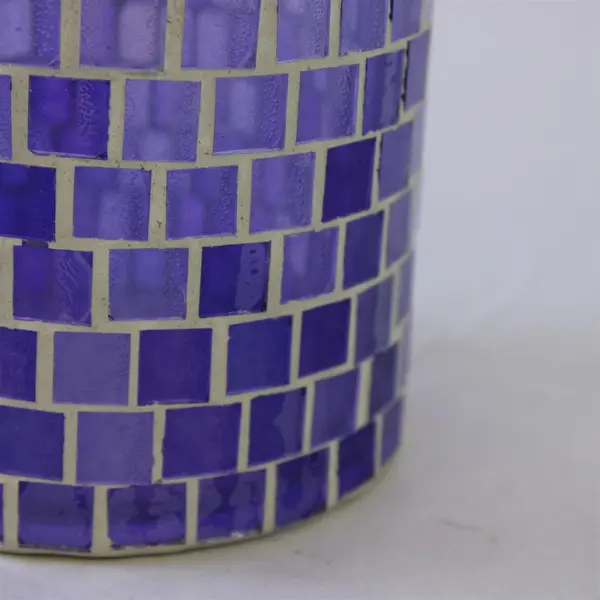 Decorative Purple Silver Mosaic Cylinder Vase Candle Holder 6in
