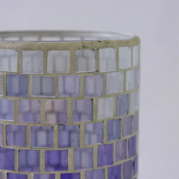 Decorative Purple Silver Mosaic Cylinder Vase Candle Holder 6in