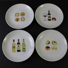Lot of 4 VTG Boston Warehouse Gourmet Wine & Cheese Porcelain Plates 6.5in