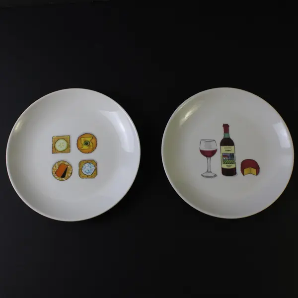 Lot of 4 VTG Boston Warehouse Gourmet Wine & Cheese Porcelain Plates 6.5in