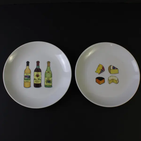 Lot of 4 VTG Boston Warehouse Gourmet Wine & Cheese Porcelain Plates 6.5in