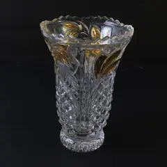 Vintage Anna Hutte Bleikristall Lead Crystal Vase Gold Leaf Design