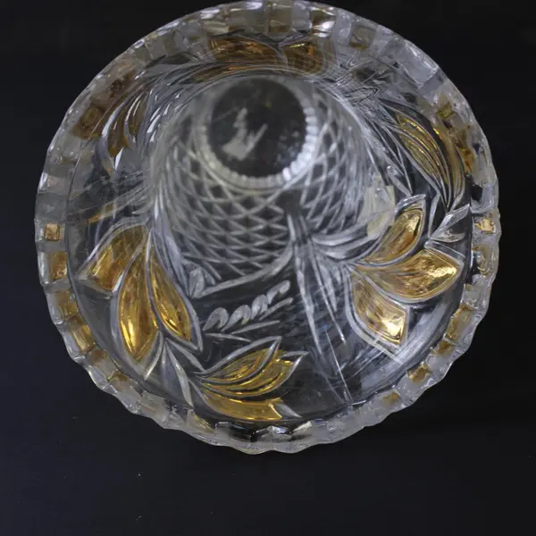 Vintage Anna Hutte Bleikristall Lead Crystal Vase Gold Leaf Design
