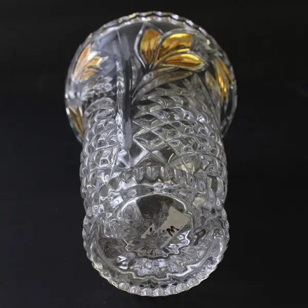 Vintage Anna Hutte Bleikristall Lead Crystal Vase Gold Leaf Design
