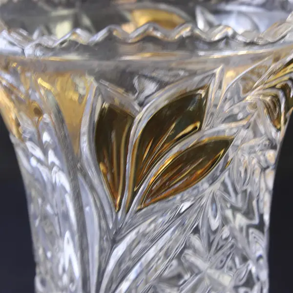Vintage Anna Hutte Bleikristall Lead Crystal Vase Gold Leaf Design