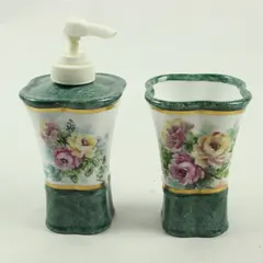 Ruth Dunn Hand Painted Soap Dispenser & Brush Holder 2-Piece Set