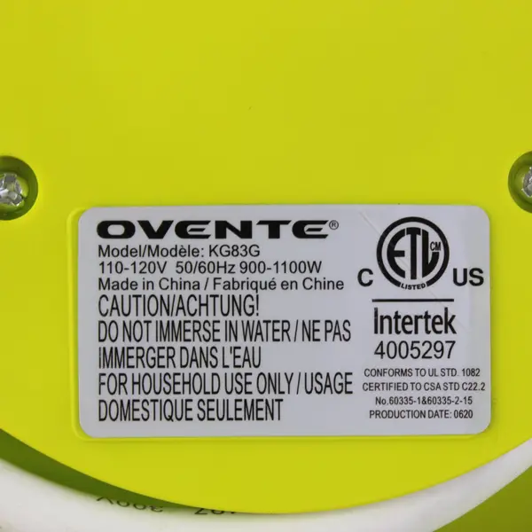 Ovente KG83G Electric Kettle Lime Green Pre-Owned Untested