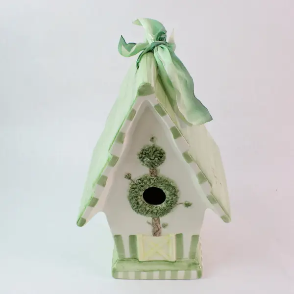 Mud Pie Ceramic Bird House 1999 Rare Light Green Topiary Style