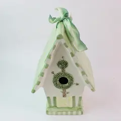 Mud Pie Ceramic Bird House 1999 Rare Light Green Topiary Style