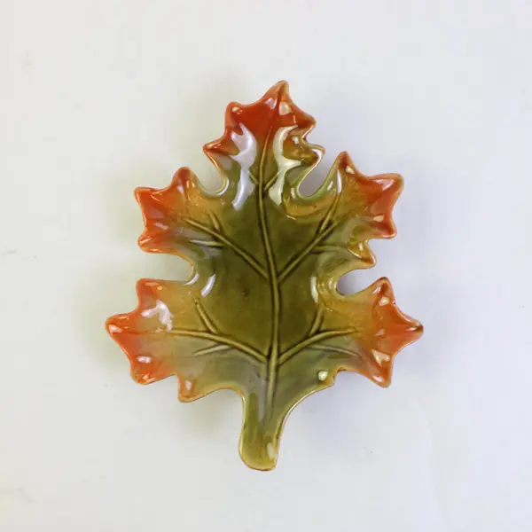 Ceramic Leaf Shaped Dish Decorative Collectible Catchall 7in