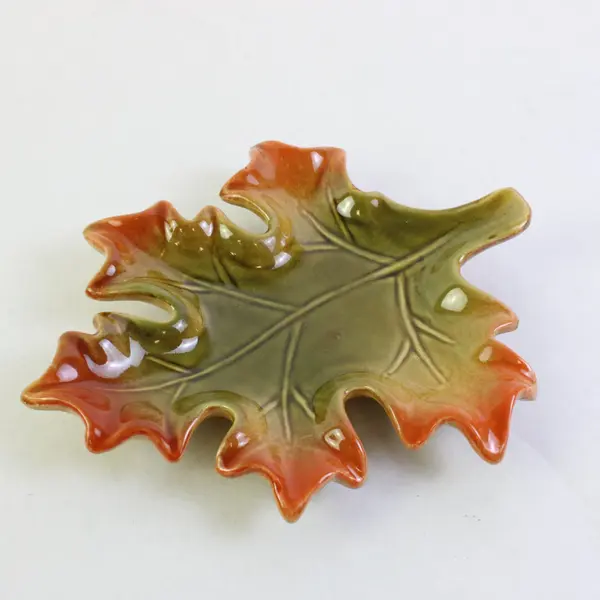 Ceramic Leaf Shaped Dish Decorative Collectible Catchall 7in