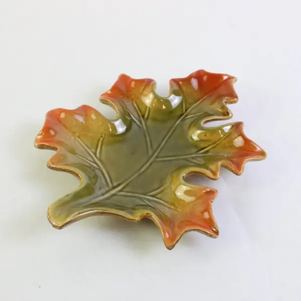 Ceramic Leaf Shaped Dish Decorative Collectible Catchall 7in