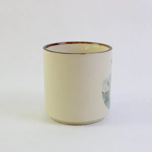 Cream Off-White Ceramic Mug Brown Trim Flying Ducks Design