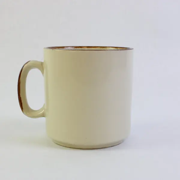 Cream Off-White Ceramic Mug Brown Trim Flying Ducks Design