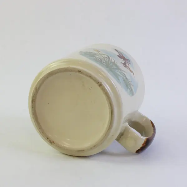 Cream Off-White Ceramic Mug Brown Trim Flying Ducks Design