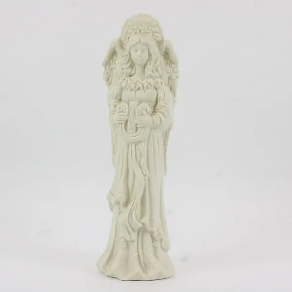 Vintage White Bisque Angel Figurine Holding Harp 11-3/4in Tall