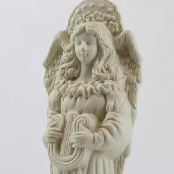 Vintage White Bisque Angel Figurine Holding Harp 11-3/4in Tall