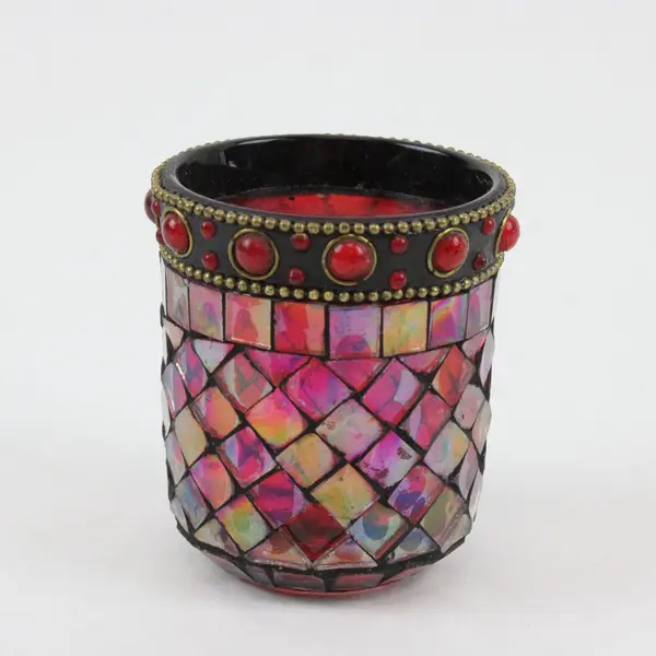 Red Mosaic Decorative Candle Textured Colorful Pre-Owned