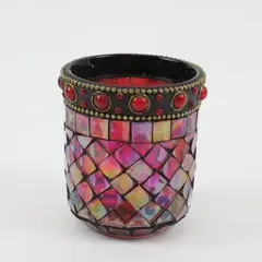Red Mosaic Decorative Candle Textured Colorful Pre-Owned
