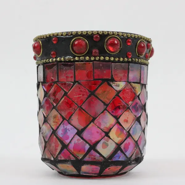 Red Mosaic Decorative Candle Textured Colorful Pre-Owned