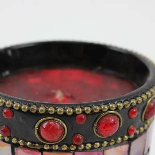 Red Mosaic Decorative Candle Textured Colorful Pre-Owned