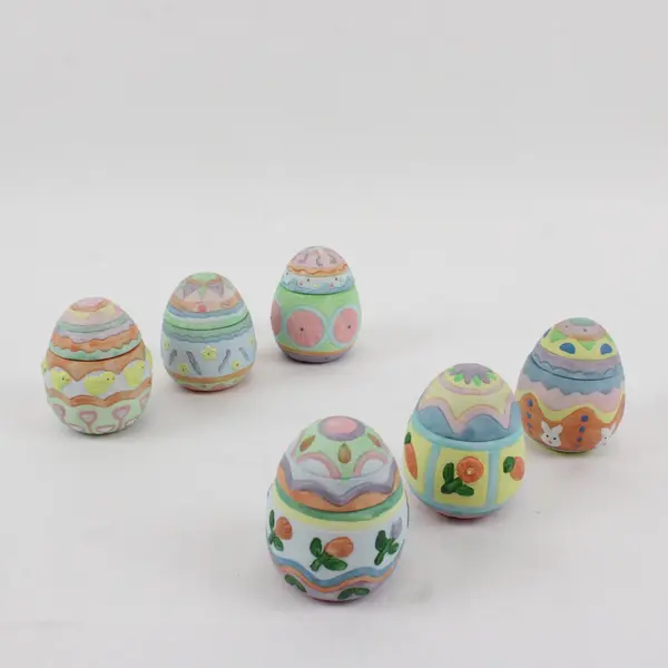 Vintage Hand Painted Ceramic Easter Egg Candle Set of 6 Pastel Collectible