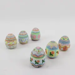 Vintage Hand Painted Ceramic Easter Egg Candle Set of 6 Pastel Collectible