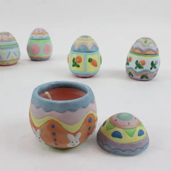 Vintage Hand Painted Ceramic Easter Egg Candle Set of 6 Pastel Collectible
