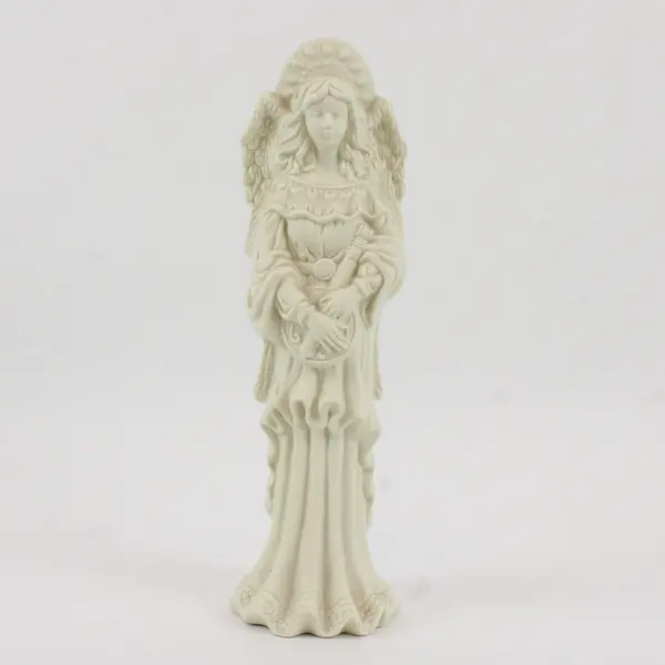 White Ceramic Angel Figurine Holding Lute Decorative Collectible