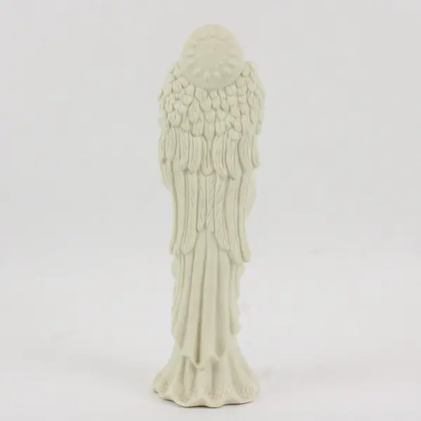 White Ceramic Angel Figurine Holding Lute Decorative Collectible