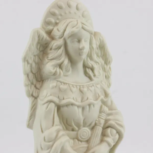White Ceramic Angel Figurine Holding Lute Decorative Collectible