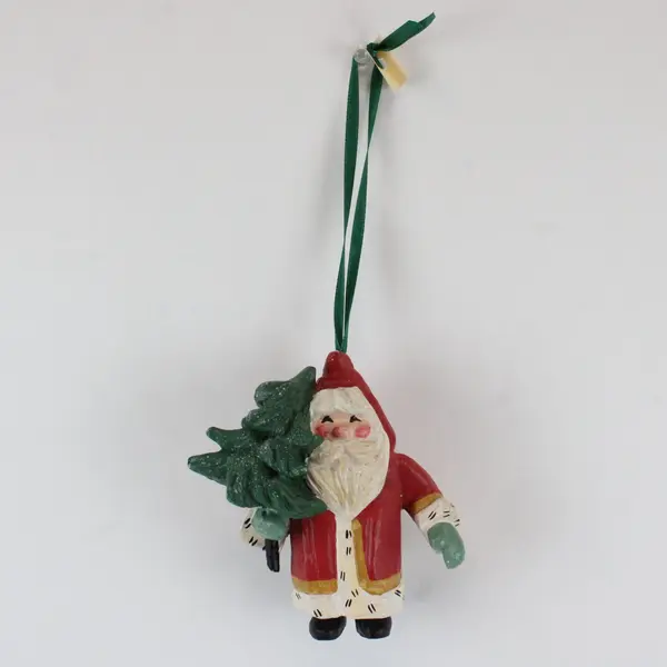 1994 House of Hatten Santa Holding Christmas Tree Ornament Red