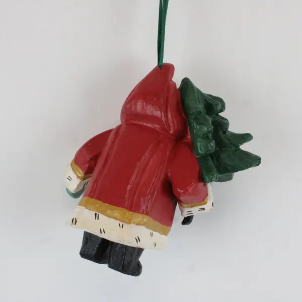 1994 House of Hatten Santa Holding Christmas Tree Ornament Red