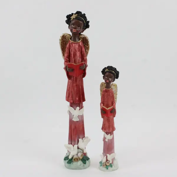 Ganz Set of 2 African American Choir Angel Figurines Red Robes Decor