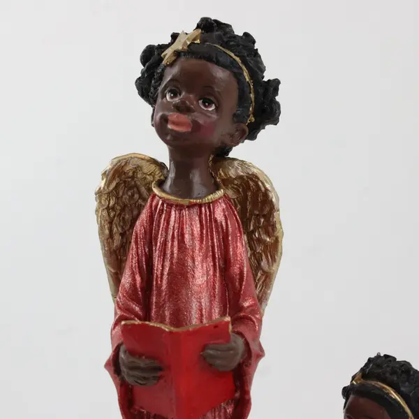 Ganz Set of 2 African American Choir Angel Figurines Red Robes Decor