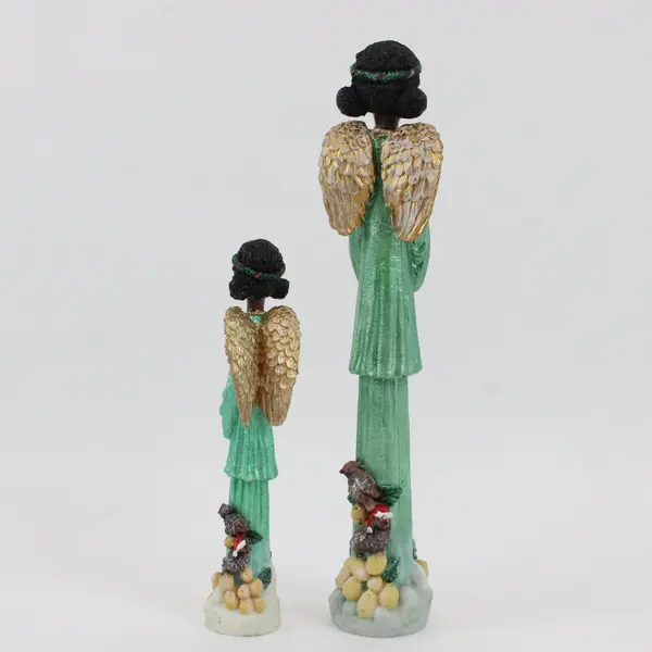 Ganz Set of 2 African American Choir Angel Figurines Green Robes Decor