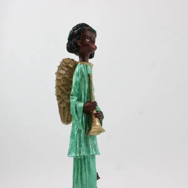 Ganz Set of 2 African American Choir Angel Figurines Green Robes Decor