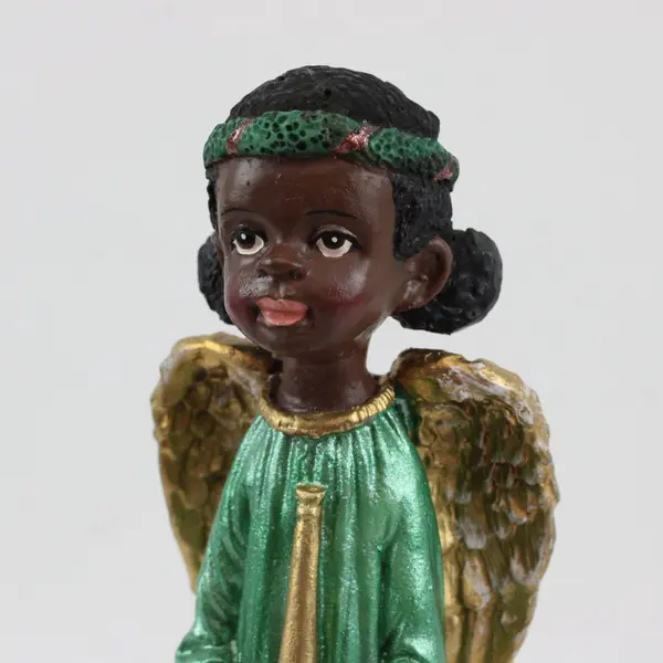Ganz Set of 2 African American Choir Angel Figurines Green Robes Decor