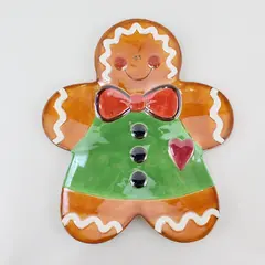 Ceramic Christmas Candy Dish 12in Holiday Gingerbread Style Unbranded