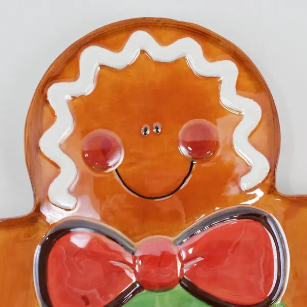 Ceramic Christmas Candy Dish 12in Holiday Gingerbread Style Unbranded