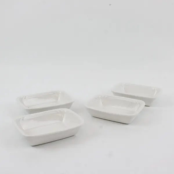 Set of 4 Vintage Gerosco Inc White Rectangular Porcelain Dishes 50-877